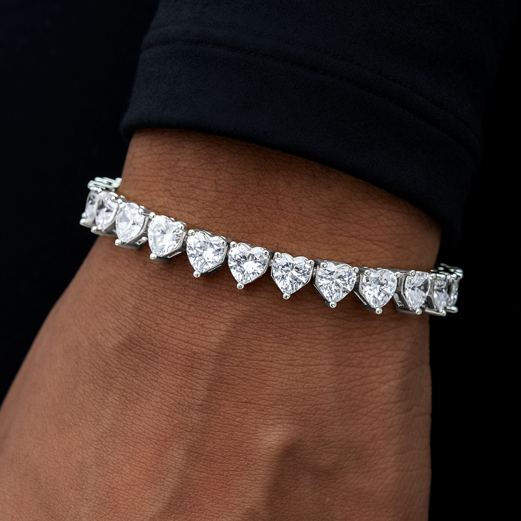 6MM Heart Diamond Tennis Bracelet - White Gold