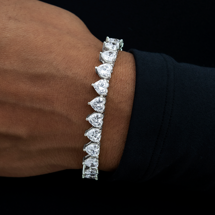 6MM Heart Diamond Tennis Bracelet - White Gold