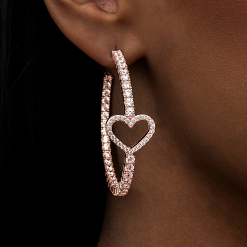 Heart Tennis Hoop Earrings - Rose Gold