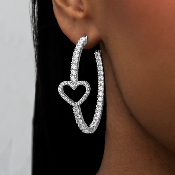 Heart Tennis Hoop Earrings - White Gold