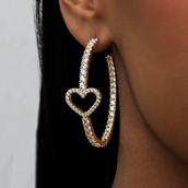 GLD Heart Tennis Hoop Earrings - Yellow Gold