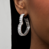 GLD Baguette Heart Hoop Earrings - White Gold
