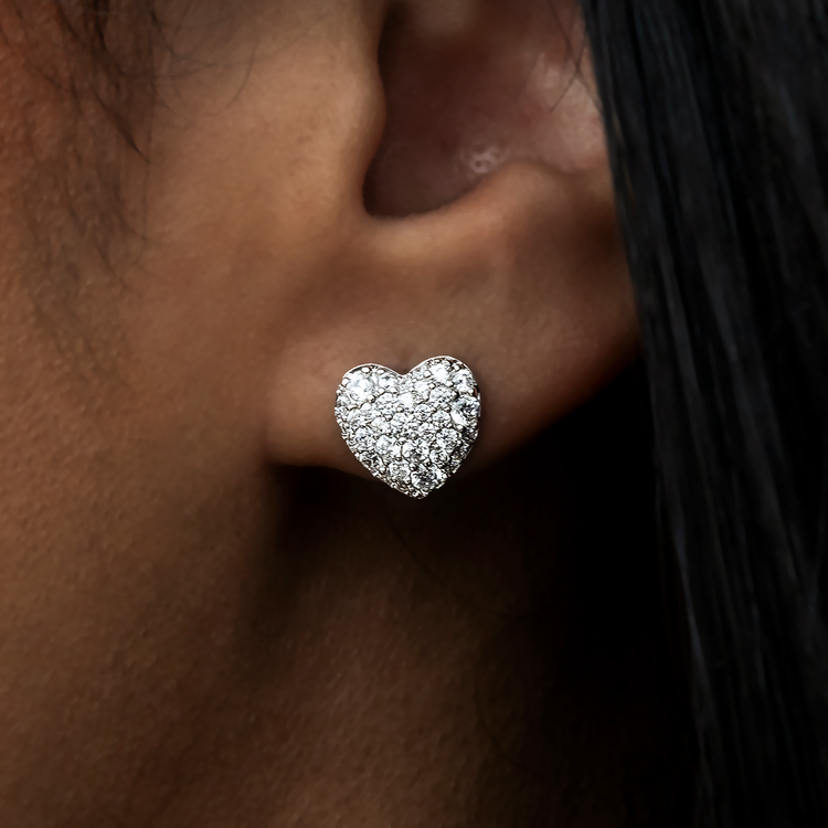 Heart Pave Stud Earrings - White Gold