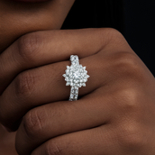 Diamond Rose Ring in White Gold Vermeil