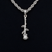 Hanging Rose Pendant in White Gold