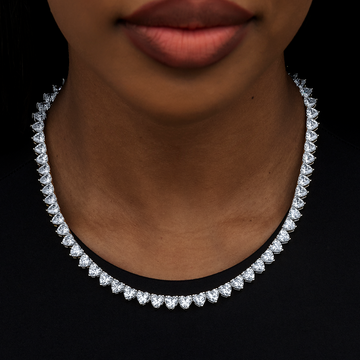 Heart Diamond Tennis Necklace in White Gold- 6mm