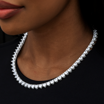 Cadena de tenis con diamantes en forma de corazón de oro blanco de 6 mm