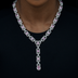 Diamond Cluster Mariner Teardrop Pink Lariat Necklace in White Gold
