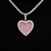 Pink Baguette Heart Pendant in Rose Gold