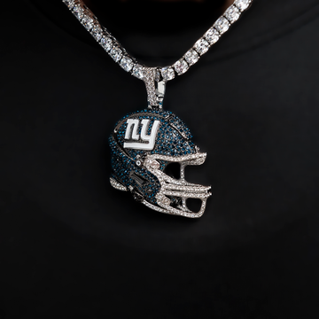 New York Giants Team Helmet Pendant + 3mm Diamond Tennis Necklace in White Gold Bundle