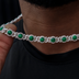 10mm Iced Halo Cuban Chain with Malachite in White Gold