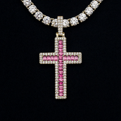 Colgante Cruz Baguette Rosa