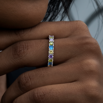 Anillo de banda con diamantes Royal Stones de 3 mm en vermeil de oro blanco