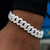 Lock & Key Diamond Prong Cuban Bracelet in White Gold- 12mm