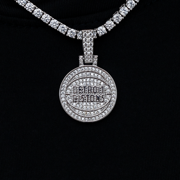 Detroit Pistons Official NBA Micro Logo Pendant in White Gold