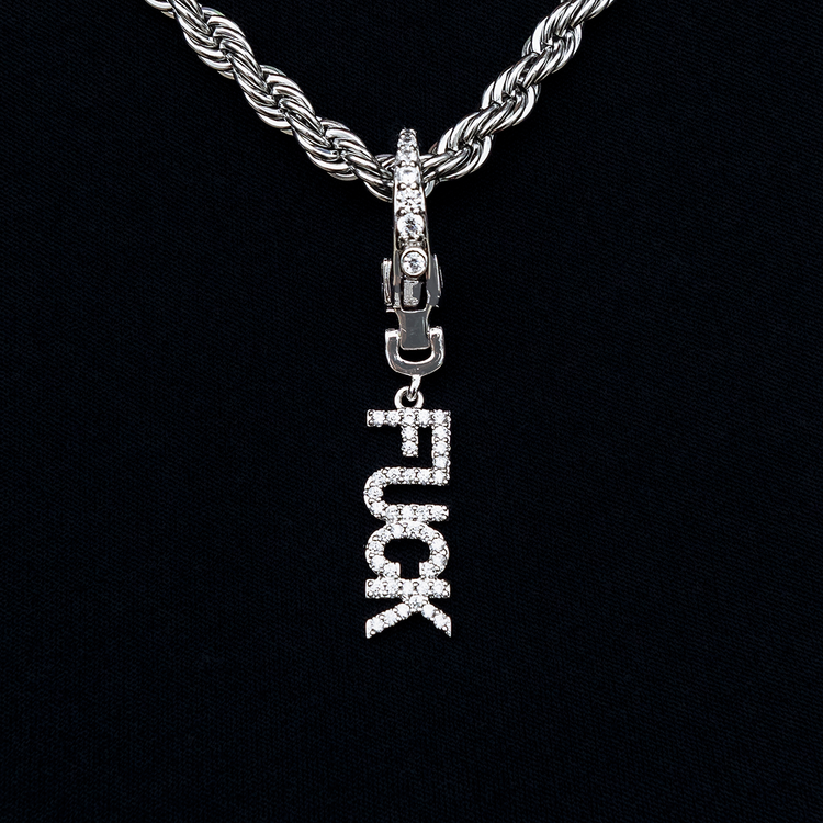 "Fuck" Clip On Charm Pendant in White Gold