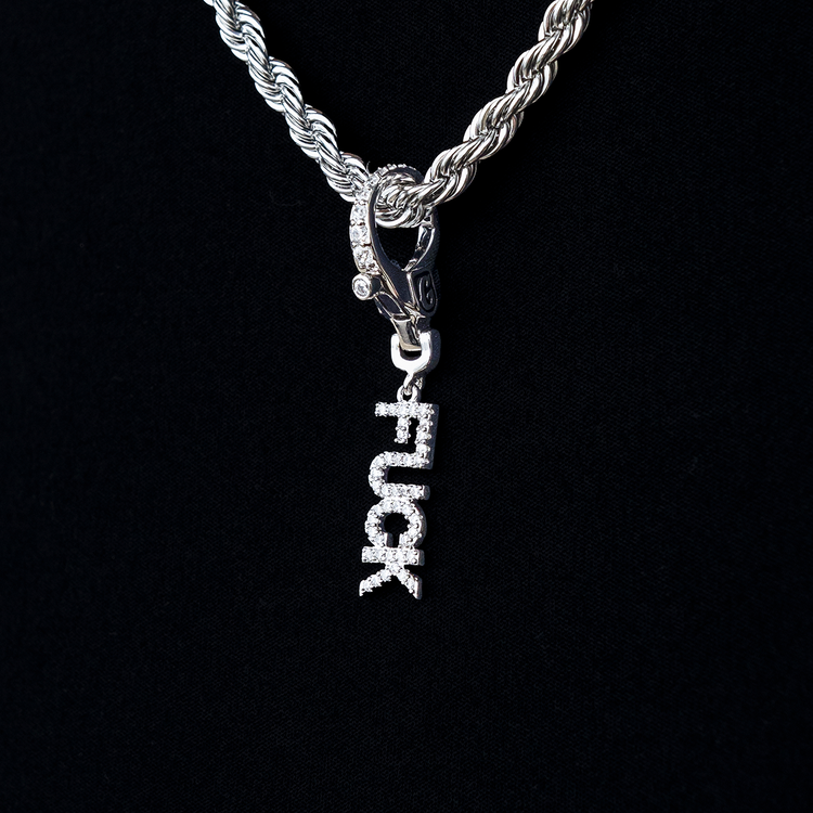 "Fuck" Clip On Charm Pendant in White Gold