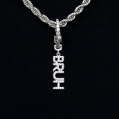 "Bruh" Clip On Charm Pendant in White Gold