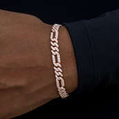 Diamond Figaro Bracelet in Rose Gold- 6mm