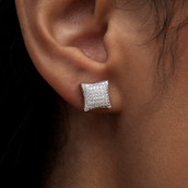 GLD Diamond Pave Cushion Cut Stud Earrings in White Gold