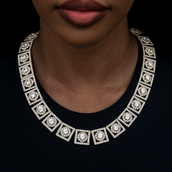 Layered Halo Diamond Link Necklace in Yellow Gold