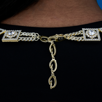 Layered Halo Diamond Link Necklace in Yellow Gold