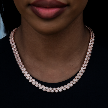 Diamond Pave Flat Snake Link Necklace in Rose Gold-4mm