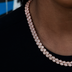 Diamond Pave Flat Snake Link Necklace in Rose Gold-4mm