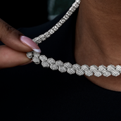 Diamond Pave Flat Snake Link Necklace in White Gold-4mm
