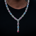 Collar lariat de cadena marinera con forma de lágrima, grupo de diamantes multicolor en oro blanco