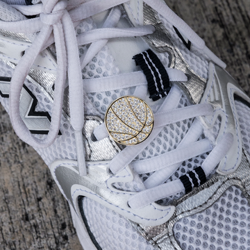 Pave Basketball Shoelace Charm in Yellow Gold