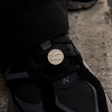 Pave Basketball Shoelace Charm in Yellow Gold