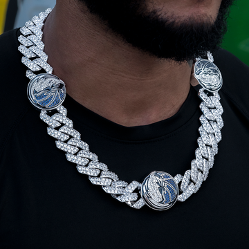 Cadena cubana de eslabones con diamantes de los Dallas Mavericks (NBA) en oro blanco - 25 mm