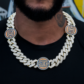 New York Knicks Official NBA Diamond Prong Cuban Chain in Yellow Gold- 25mm