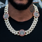 Denver Nuggets Official NBA Diamond Prong Cuban Chain in Yellow Gold- 25mm