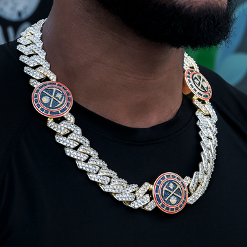 Cadena Cubana con Puntas de Diamante Oficial de la NBA Denver Nuggets en Oro Amarillo - 25mm