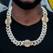 Los Angeles Lakers Official NBA Diamond Prong Cuban Chain in Yellow Gold- 25mm