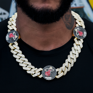Miami Heat Official NBA Diamond Prong Cuban Chain in Yellow Gold- 25mm