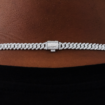 Cadena Cubana de Micro Diamantes Engastados en Oro Blanco - 6mm