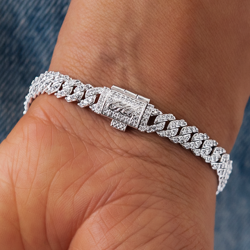 Micro Diamond Prong Cuban Bracelet in White Gold - 6mm