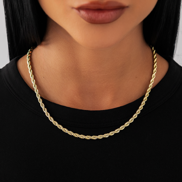 Collar de cadena tipo cuerda en oro amarillo - 4mm