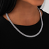 Micro Diamond Prong Cuban Necklace in White Gold - 6mm