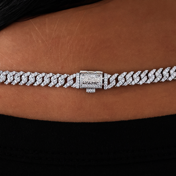 Micro Diamond Prong Cuban Necklace in White Gold - 6mm
