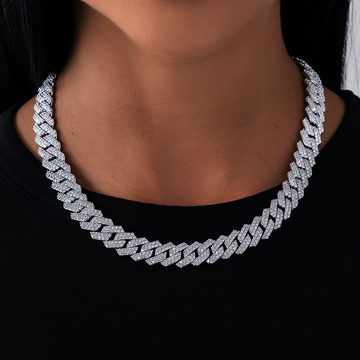Cadena de eslabones de puntas de diamante en oro blanco - 12 mm