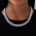 Diamond Prong Link Necklace in White Gold - 12mm