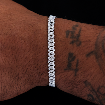 Pulsera cubana Micro Diamond Prong en oro blanco - 6mm