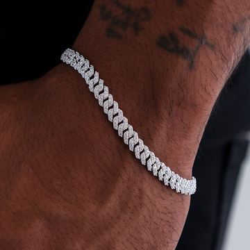 Pulsera cubana Micro Diamond Prong en oro blanco - 6mm
