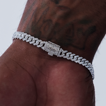Pulsera cubana Micro Diamond Prong en oro blanco - 6mm