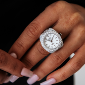 Diamond Watch Ring in White Gold Vermeil