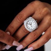 Diamond Watch Ring in White Gold Vermeil